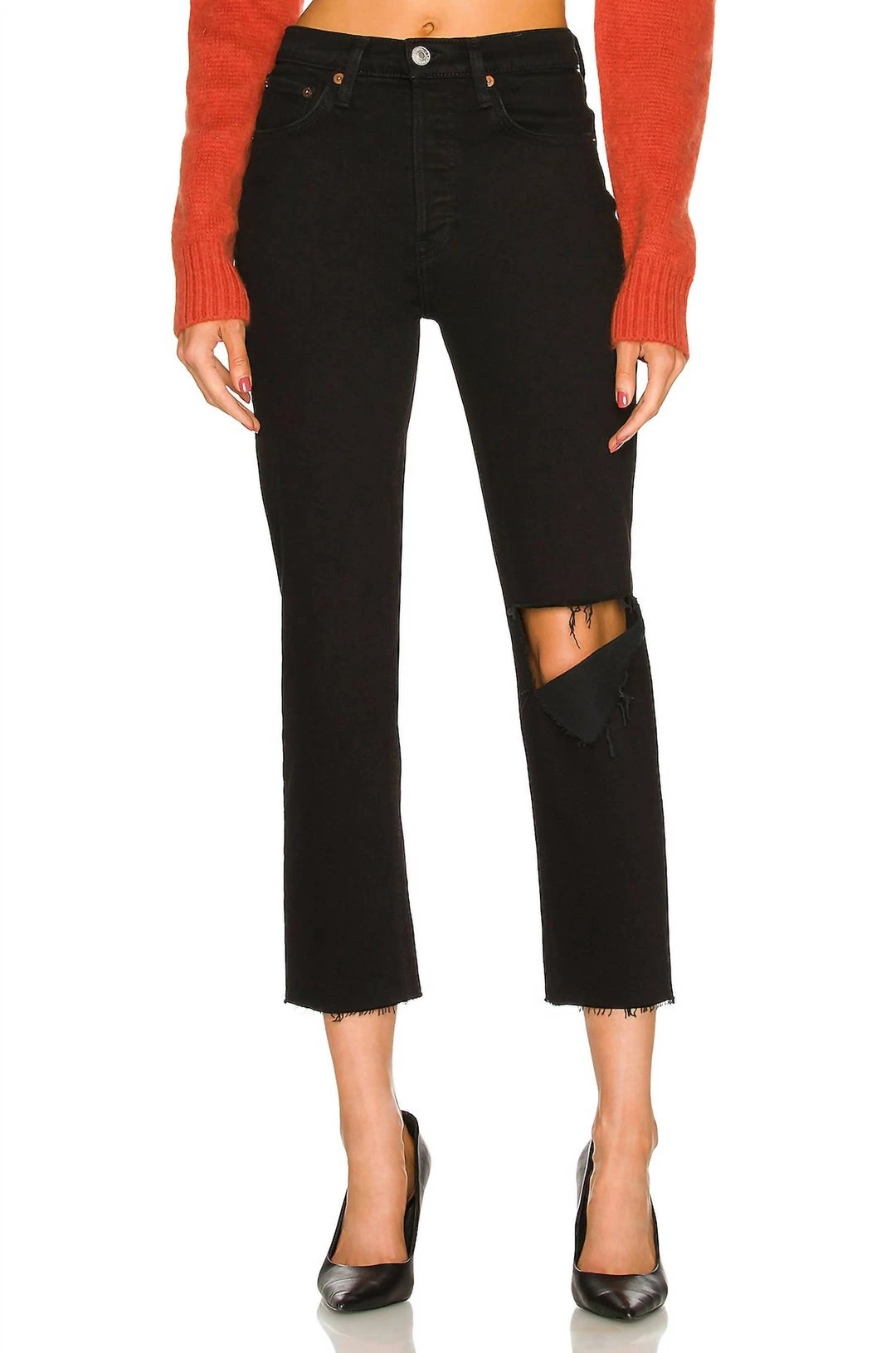 Promo π₯ Re/Done 70'S Stove Pipe π Jeans in Noir With Rip - π© women π 3 Promo π₯ Re/Done 70'S Stove Pipe π Jeans in Noir With Rip - π© women π