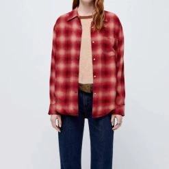 Hot Sale ✔️ Re/Done 60S Plaid 👚 Shirt in Burgundy Tan Plaid - 👩 women 🧨